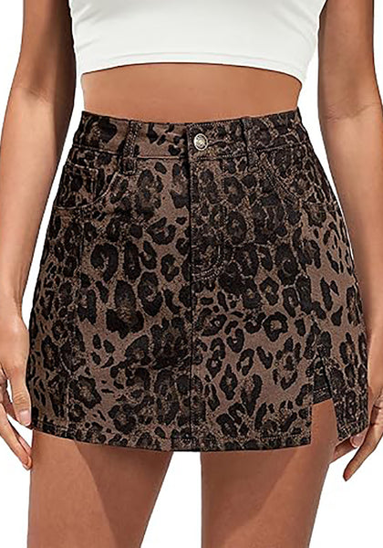 High Waisted Stretchy Leopard Print Mini Skorts Women Fashion Casual Bottoms