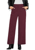 Wine Red Women's Casual High Waist Pocket Polyester Relaxed Fit Wide Leg Pants
