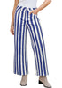 Women's Fashion High Waist Wide Leg Loose Fit Blue White Striped Denim Jeans