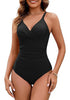 One Piece Swimsuit for Women Front Crisscross Ruched Adjustable Straps Padded Cups Swimming Suits