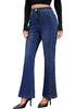 Darkness Blue Women's High Waisted Flared Jeans Rhinestone Side Stripes Comfort Stretch Functional Pockets