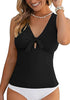 High Stretch One Piece Swimsuits Tie Front Keyhole Sleeveless Tank Style Swimwears