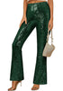 Women's High Shine Wide Leg Trousers Glitter Sequin Evening Pants Clubwear High Waist Glam