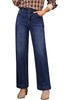 Darkness Blue Women's High Waisted Wide Leg Jeans with Comfort Stretch and Functional Pockets