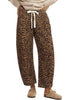 Women's Leopard Print Wide Leg Pants with Drawstring Elastic Waist Casual Loose Trousers for Summer Lounge & Vacation