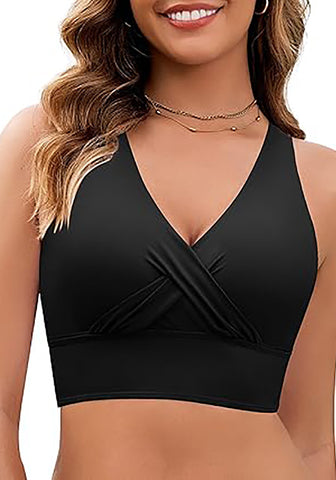 High Stretch Crisscross V Neck Bikini Tops for Women Comfortable Swimsuit Quick Dry Bathing Suit