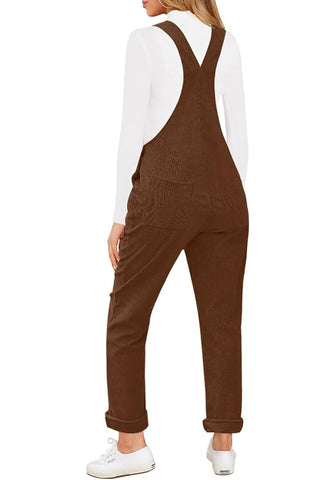 Friar Brown Womens Overalls Corduroy Bib Adjustable Straps Fashion Jumpsuit Overall for Women with Pocket