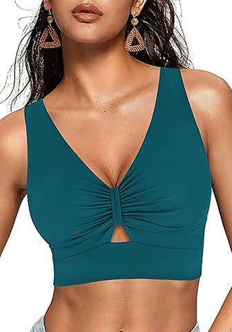 Women's Cropped Tankini Top Bow Knot Cut out Ruched Bikini