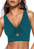 Women's Cropped Tankini Top Bow Knot Cut out Ruched Bikini