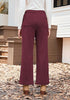Wine Red Women's Casual High Waist Pocket Polyester Relaxed Fit Wide Leg Pants