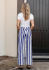 Women's Fashion High Waist Wide Leg Loose Fit Blue White Striped Denim Jeans
