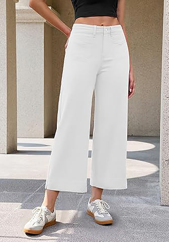 Women's High Waisted Wide Leg Cropped Denim Jeans Fashion Casual Jeans