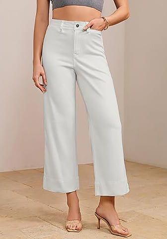 Women's High Waisted Wide Leg Cropped Denim Pants Rolled Cuff Casual Daily Wear Versatile Styling