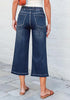 Vintage Blue Women's Denim Capri Elastic Waist High Waist Pant Pocket