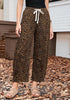 Women's Leopard Print Wide Leg Pants with Drawstring Elastic Waist Casual Loose Trousers for Summer Lounge & Vacation