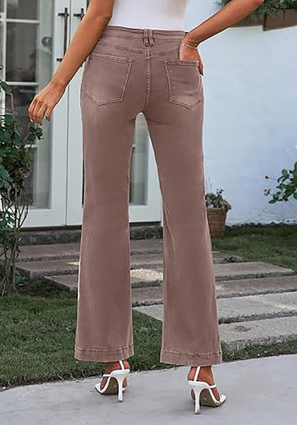 Nutmeg Brown Mid-Waisted Stretchable Straight Leg Denim Jeans
