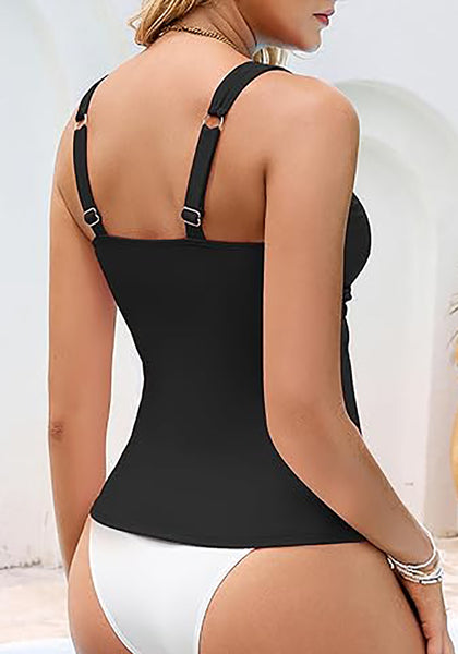 Tankini Tops for Women Deep V Neck Front Ruched  Swimwear with Adjustable Wide Straps