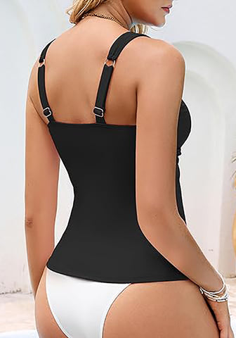 Tankini Tops for Women Deep V Neck Front Ruched  Swimwear with Adjustable Wide Straps