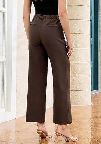 Women's High Waisted Wide Leg Soft Twill Pants Relaxed Fit Patch Pocket Trousers