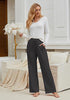 Dark Gray Women's Casual Elastic Waist Full Length Relaxed Fit Stretch Wide Leg Pants Side Pocket