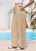 Women's Loose Wide Leg Pants with Hollow Out Side High Waisted Drawstring Elastic Casual Summer Trousers