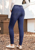 Darkness Blue High Waist Skinny Jeans with Elastic Waistband for Women Stretch Denim Functional Pockets Comfort Fit Jeggings