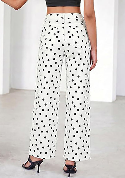 LookbookStore Wide Leg Jeans for Women High Waisted Polka Dot Stretch Denim Pants | Polka Dot, 90s Baggy Straight, High Rise, 29.5 Inch Inseam, Stretchy Jean Pants, Classic 5 Pockets, Business Casual Outfits