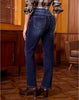 Darkness Blue High Waist Denim Pants Straight Leg Comfort Stretch Jeans Full Length Jeans with Pockets Casual