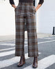 Brown & Gray Plaid Palazzo Pants Women High Waist Wide Leg Trousers with Pockets Comfort Fall Winter Vintage Office