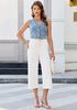 Casual Capri Jeans for Women Wide Leg Elastic Drawstring Waist Cropped Denim Trousers