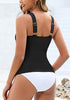 High Stretch One Piece Swimsuits Tie Front Keyhole Sleeveless Tank Style Swimwears