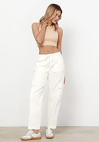 Cream White Women's Relaxed Fit Drawstring Regular Full Length Hiking Casual Baggy Pant