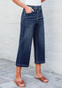 Vintage Blue Women's Denim Capri Elastic Waist High Waist Pant Pocket