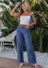 High Waisted Striped Wide Leg Jeans for Women Vintage Denim Loose Fit Casual Pants