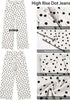 LookbookStore Wide Leg Jeans for Women High Waisted Polka Dot Stretch Denim Pants | Polka Dot, 90s Baggy Straight, High Rise, 29.5 Inch Inseam, Stretchy Jean Pants, Classic 5 Pockets, Business Casual Outfits