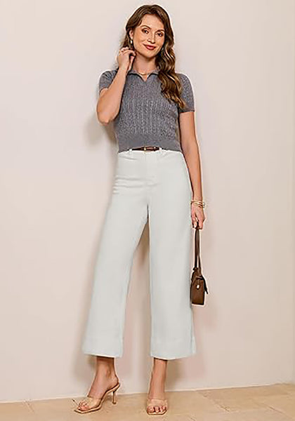 Women's High Waisted Wide Leg Cropped Denim Pants Rolled Cuff Casual Daily Wear Versatile Styling