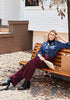 Wine Red Women's Casual High Waist Pocket Polyester Relaxed Fit Wide Leg Pants