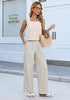 Women’s Striped Wide Leg Pants Causal Elastic High Waist Full Length Trousers with Pockets