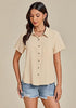 Beige for Women's Lapel Button Front Short Sleeve Top Casual Blouse Button-Down Shirt