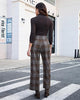 Brown & Gray Plaid Palazzo Pants Women High Waist Wide Leg Trousers with Pockets Comfort Fall Winter Vintage Office