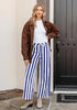Women's Fashion High Waist Wide Leg Loose Fit Blue White Striped Denim Jeans