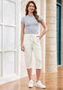 Women's Stretchy High Elastic Waist Wearable Tapered Short Cargo Capri Pants