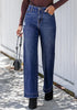 Darkness Blue Women's High Waisted Wide Leg Jeans with Comfort Stretch and Functional Pockets