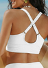 LookbookStore Women's White V Neck Ruched Criss Cross Padded Bikini Top Modest Cute Swim Top for Beach Vacation