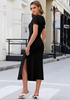 LookbookStore Women Black Summer Casual Long Dress, Twist Front Side Slit Short Sleeve Comfy T-Shirt Dress 2026 Beach Vacation