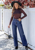 Darkness Blue Women's High Waisted Wide Leg Jeans with Comfort Stretch and Functional Pockets