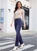 Darkness Blue High Waist Denim Pants Straight Leg Comfort Stretch Jeans Full Length Jeans with Pockets Casual