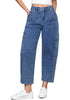 Reef Blue Women's Jeans Denim Relaxed Straight Ankle Length Barrel Cargo Pant