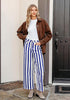 Women's Fashion High Waist Wide Leg Loose Fit Blue White Striped Denim Jeans