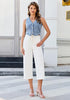 Casual Capri Jeans for Women Wide Leg Elastic Drawstring Waist Cropped Denim Trousers